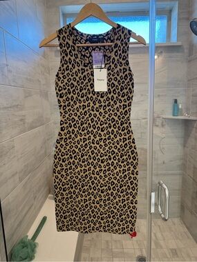 Theory Tan and Black Leopard-Print Sleeveless Midi Dress